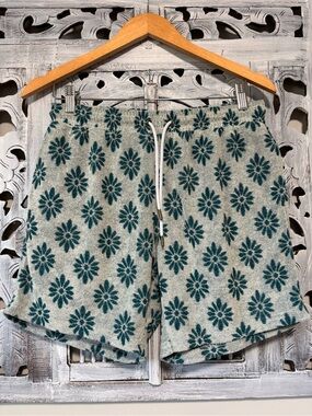 Dandy Del Mar Mens Gray Blue Floral Terry Cloth Shorts 6” Inseam